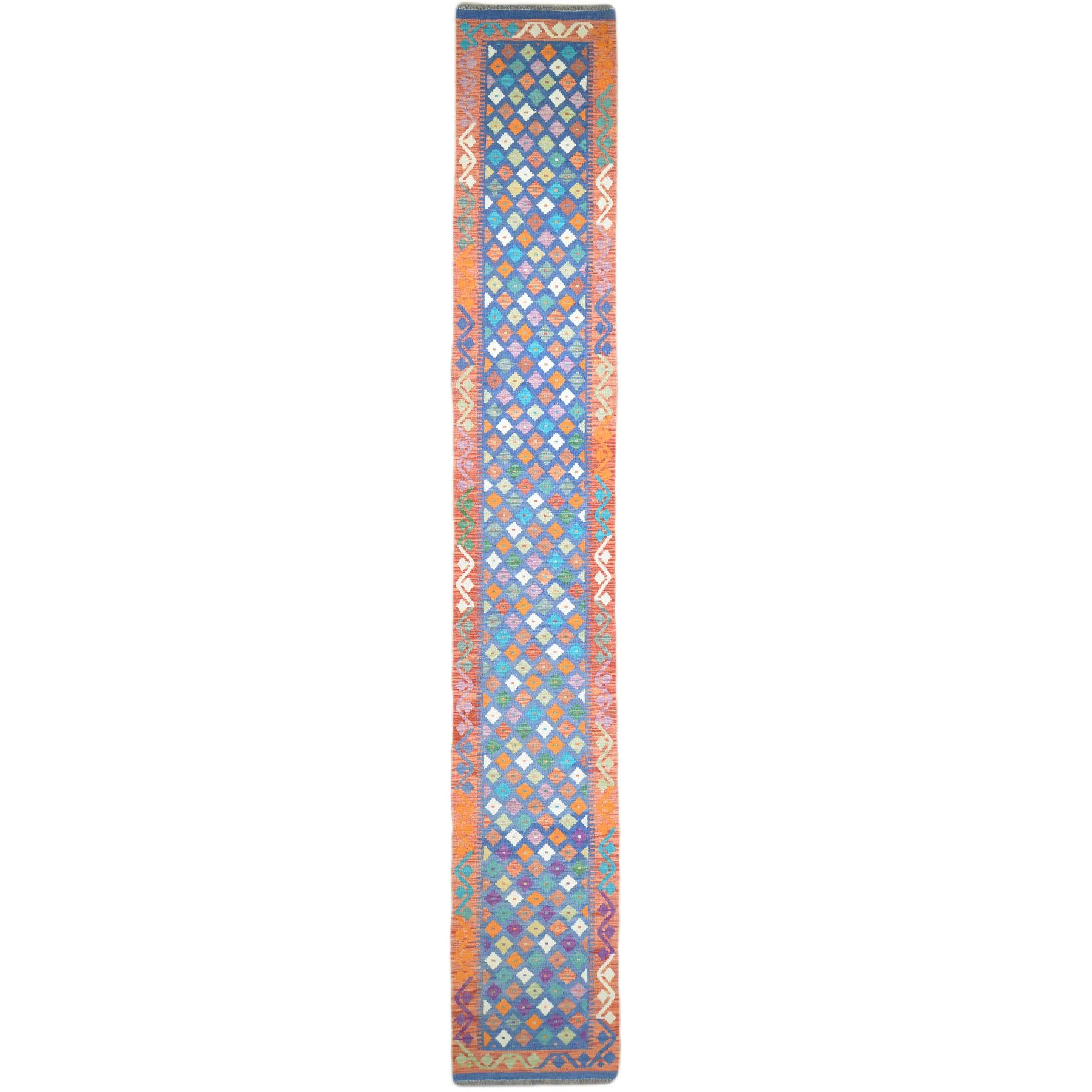 Hand-Woven Flatweave Geometric Design Kilim Handmade Wool (Size 2.5 X 16.0) Cwral-9552