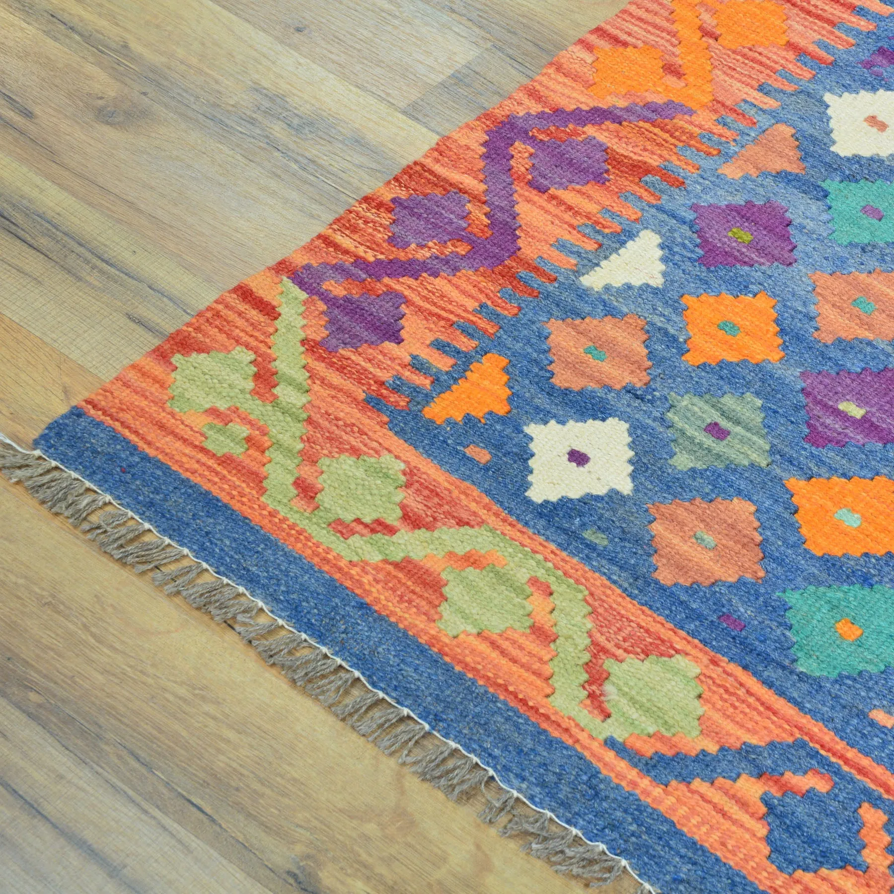 Hand-Woven Flatweave Geometric Design Kilim Handmade Wool (Size 2.5 X 16.0) Cwral-9552