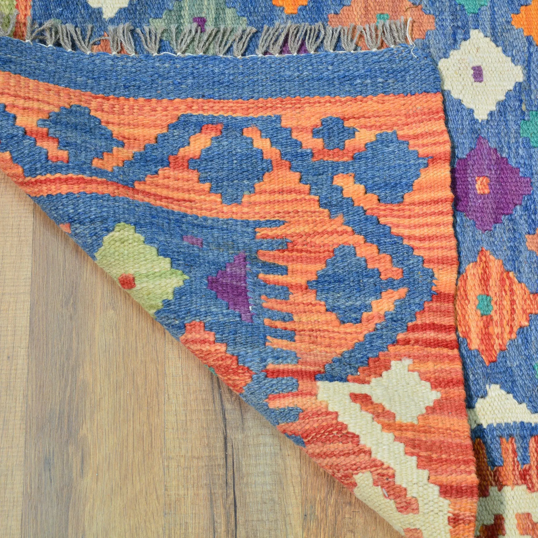 Hand-Woven Flatweave Geometric Design Kilim Handmade Wool (Size 2.5 X 16.0) Cwral-9552