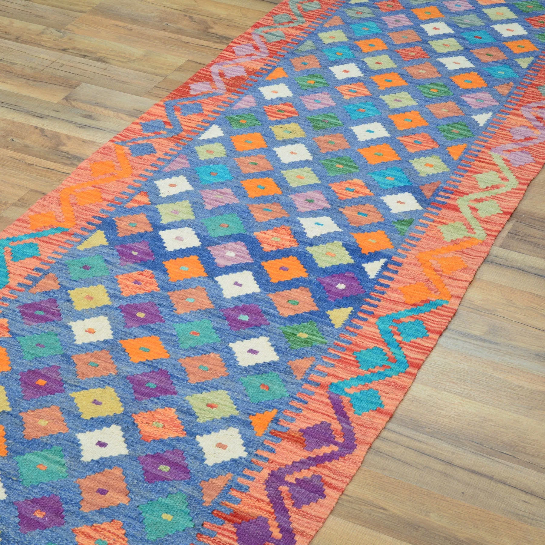 Hand-Woven Flatweave Geometric Design Kilim Handmade Wool (Size 2.5 X 16.0) Cwral-9552