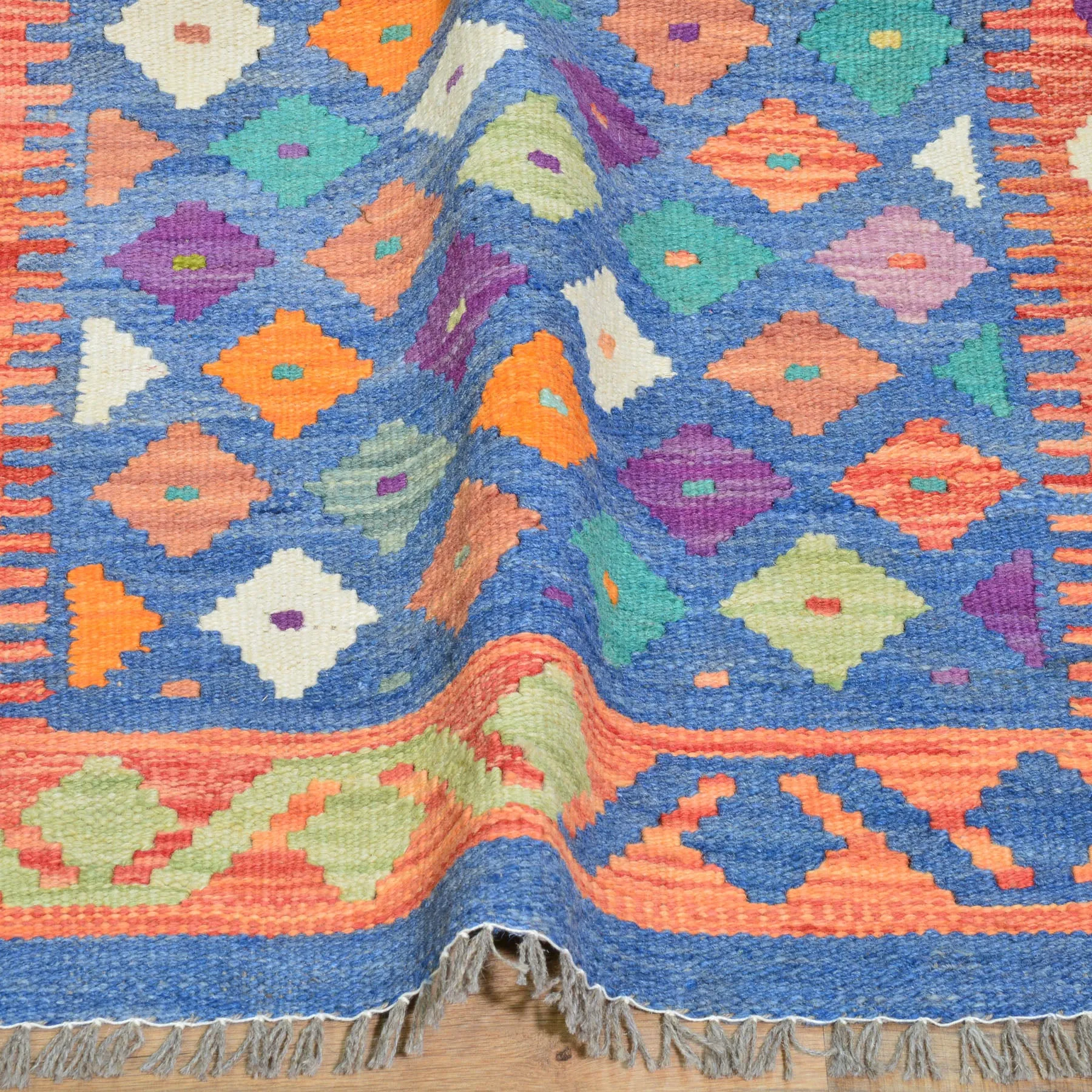 Hand-Woven Flatweave Geometric Design Kilim Handmade Wool (Size 2.5 X 16.0) Cwral-9552