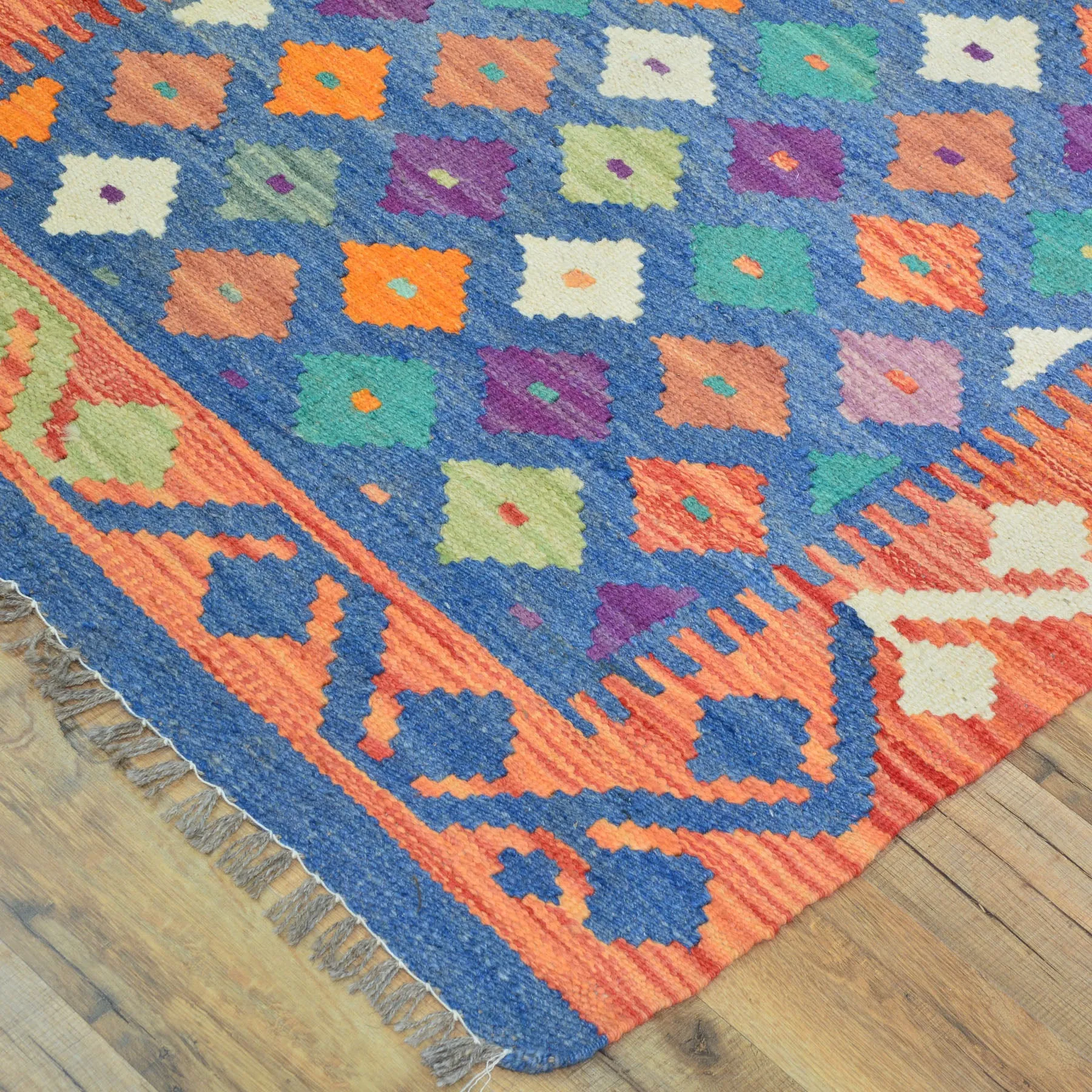 Hand-Woven Flatweave Geometric Design Kilim Handmade Wool (Size 2.5 X 16.0) Cwral-9552