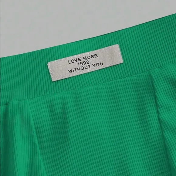 High Waist Green Shorts set with Stretchy Fit