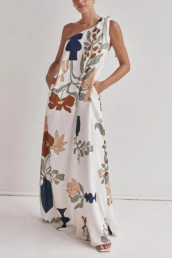 Isla Botanical One-Shoulder Maxi Dress