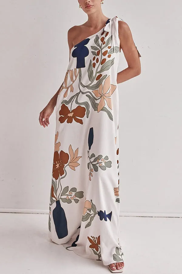 Isla Botanical One-Shoulder Maxi Dress