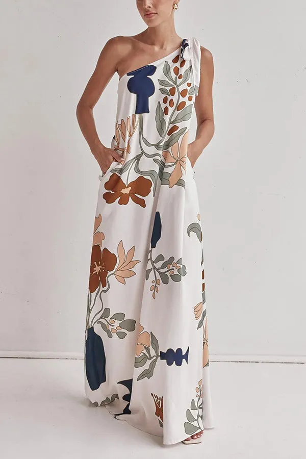 Isla Botanical One-Shoulder Maxi Dress