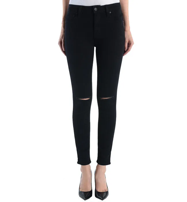 JUST BLACK High Waisted Stretchy Distressed Black Skinny Denim
