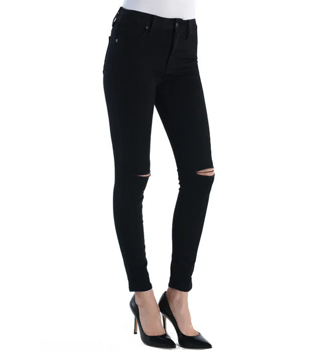 JUST BLACK High Waisted Stretchy Distressed Black Skinny Denim
