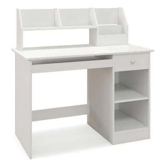 Kids Study Desk Children Writing Table with Hutch Drawer Shelves and Keyboard Tr