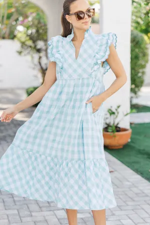 Known All Along Light Blue Gingham Midi Dress