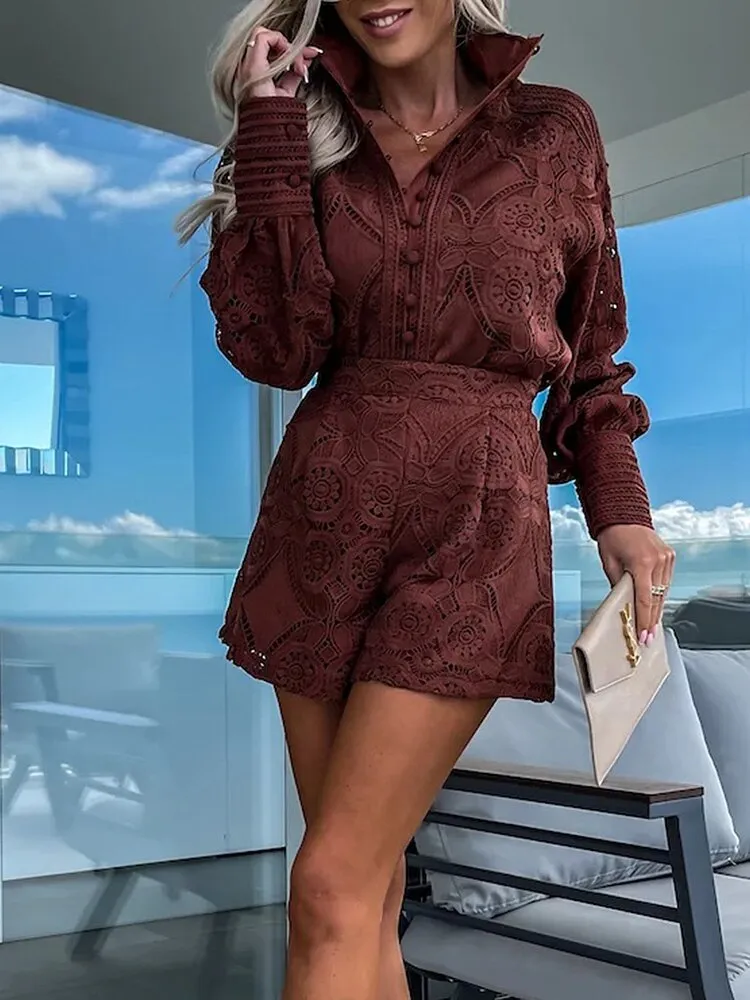 Lace Playsuit – Long Sleeve – Elegant Resort Style