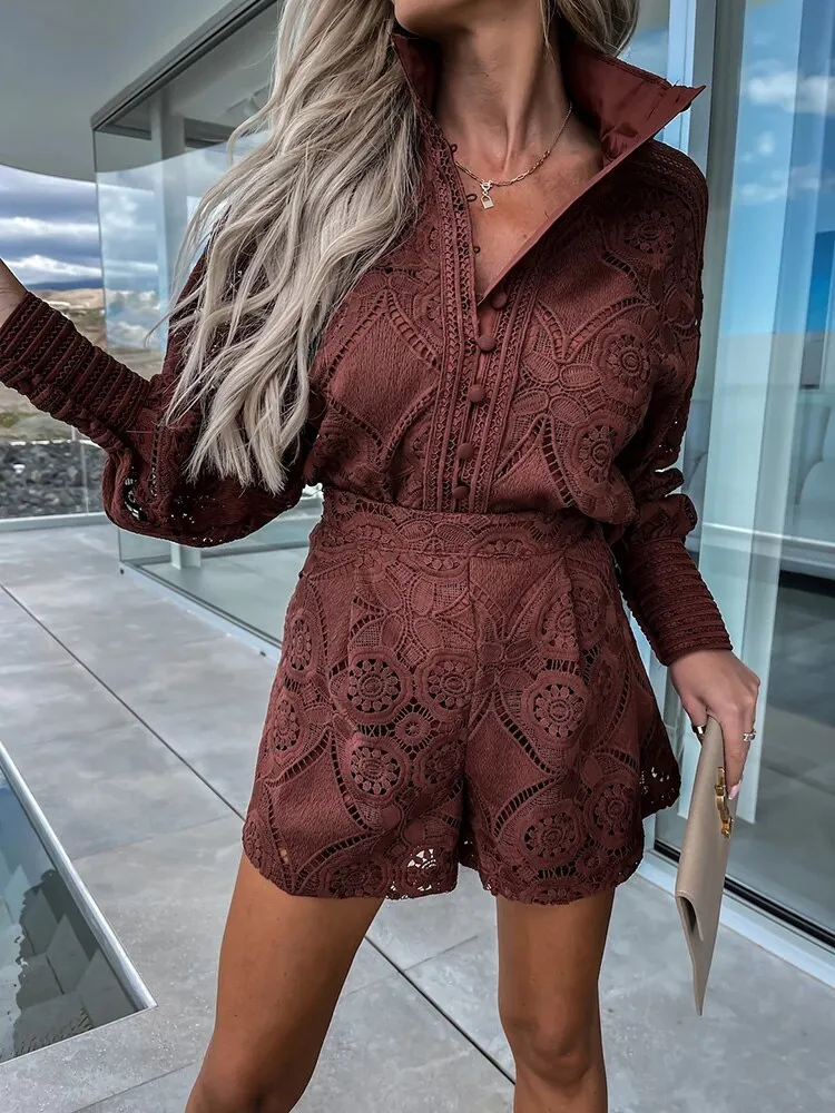 Lace Playsuit – Long Sleeve – Elegant Resort Style