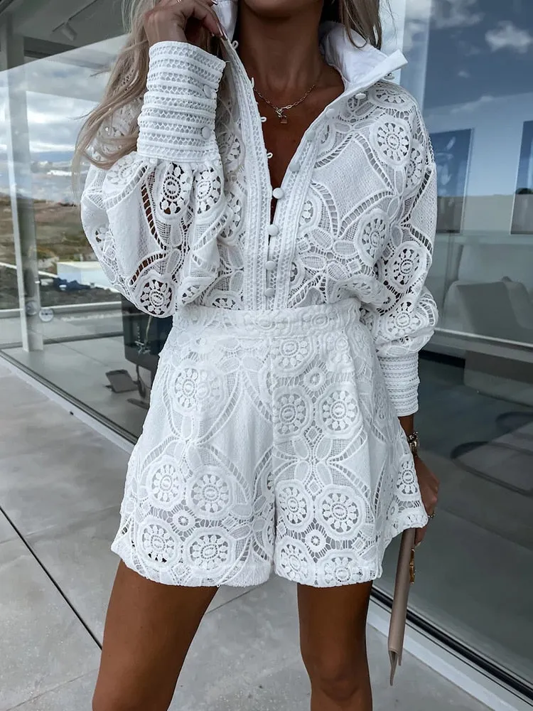 Lace Playsuit – Long Sleeve – Elegant Resort Style