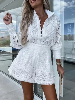 Lace Playsuit – Long Sleeve – Elegant Resort Style