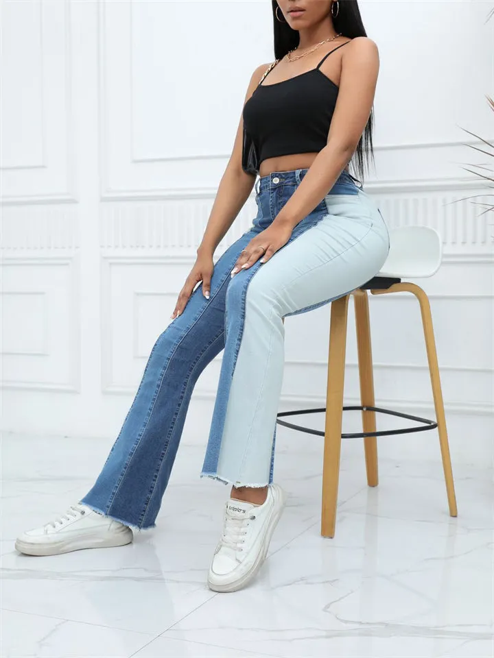 Ladies Fashionable Washed Splicing Skinny Stretchy Jeans
