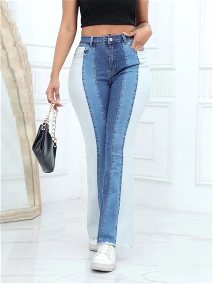 Ladies Fashionable Washed Splicing Skinny Stretchy Jeans
