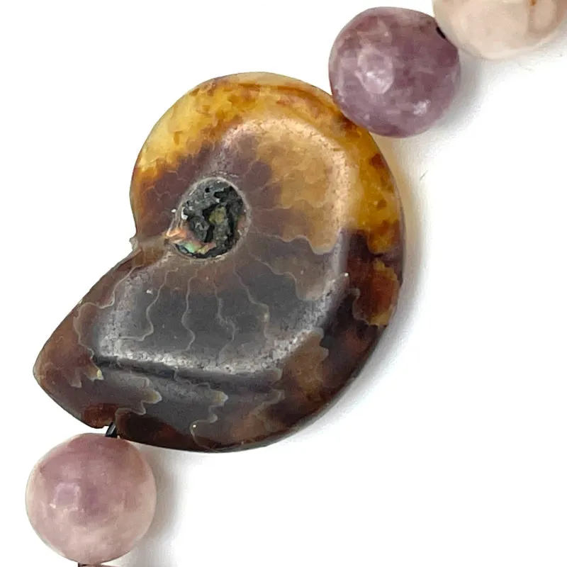 Lepidolite Gemstone & Ammonite Stretch Bracelet