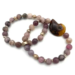 Lepidolite Gemstone & Ammonite Stretch Bracelet