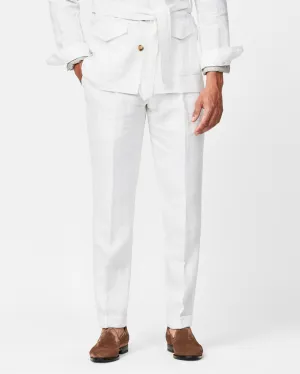 Libeco White Pure Linen Plain Weave Trousers