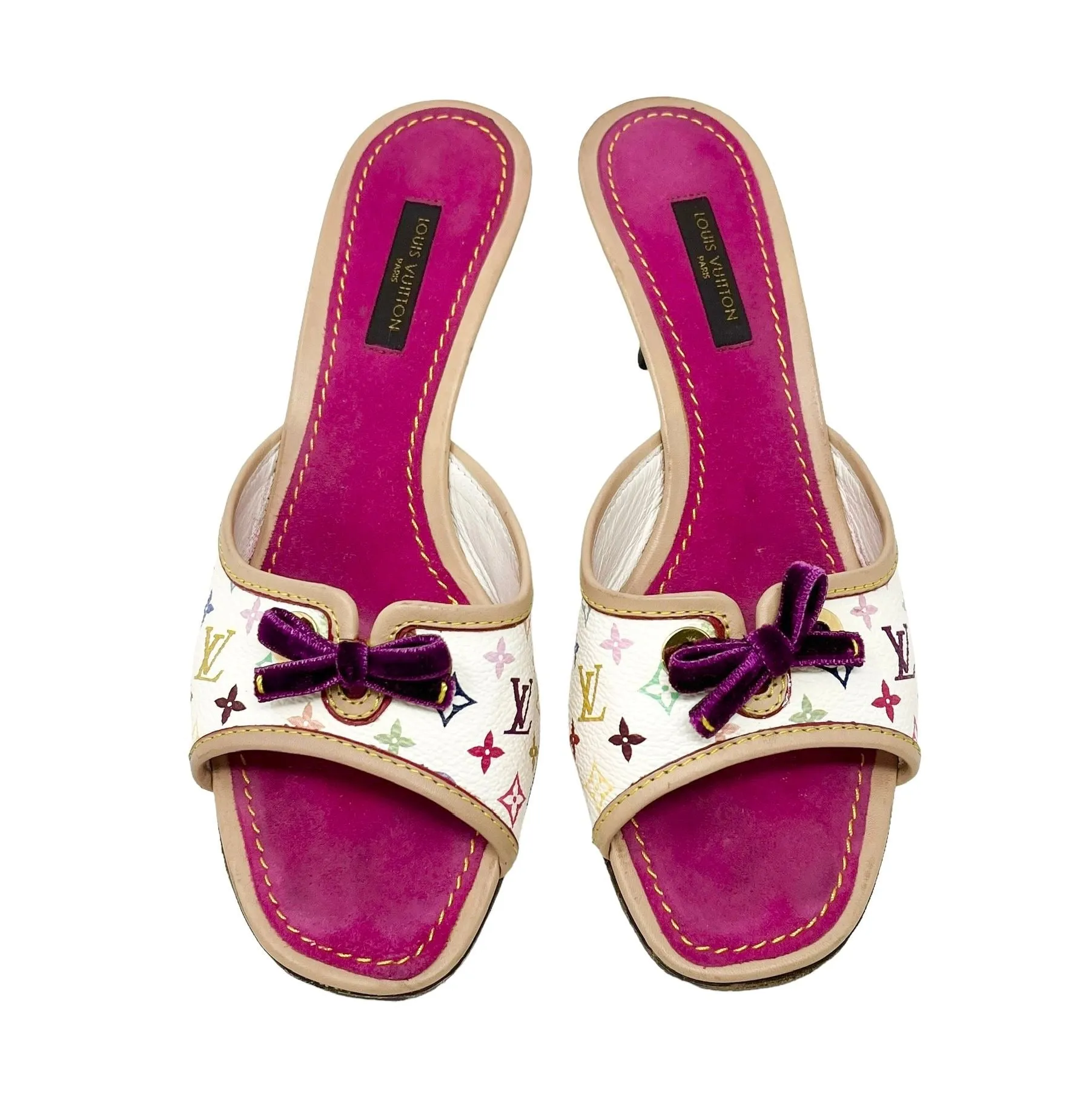 Louis Vuitton White Multicolor Logo Kitten Heels
