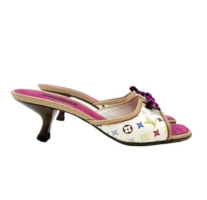 Louis Vuitton White Multicolor Logo Kitten Heels