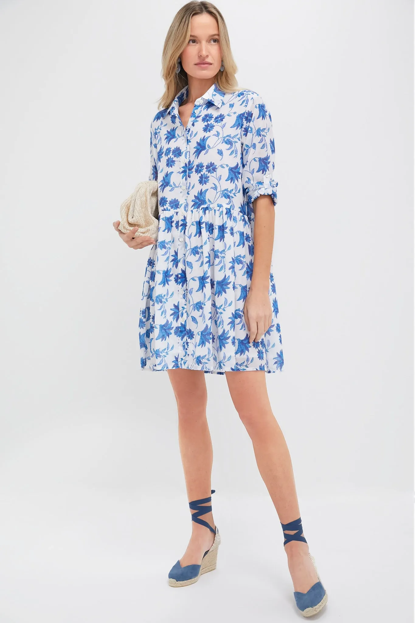 Marion Blue Long Sleeve Shirt Mini Dress