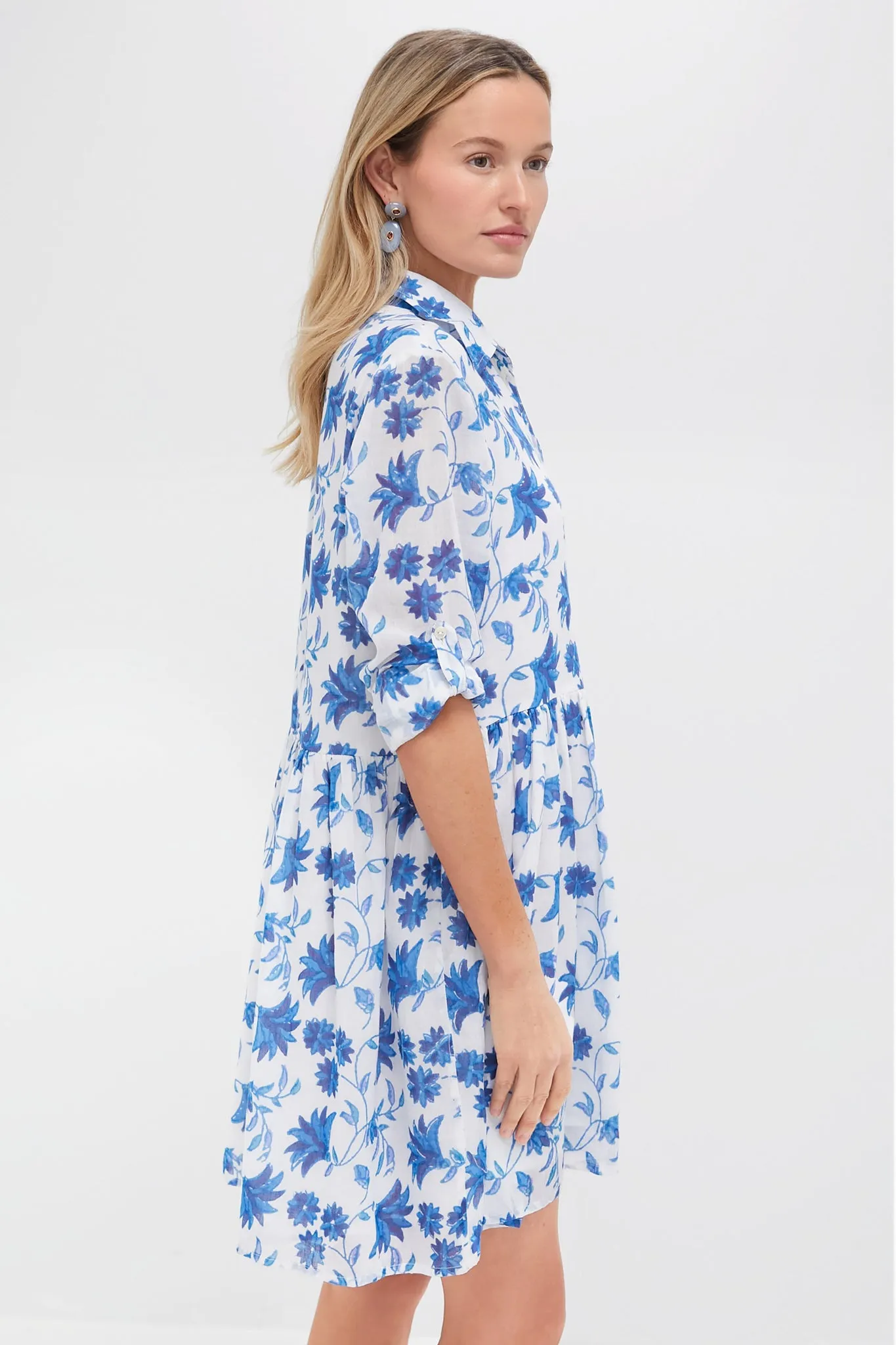 Marion Blue Long Sleeve Shirt Mini Dress