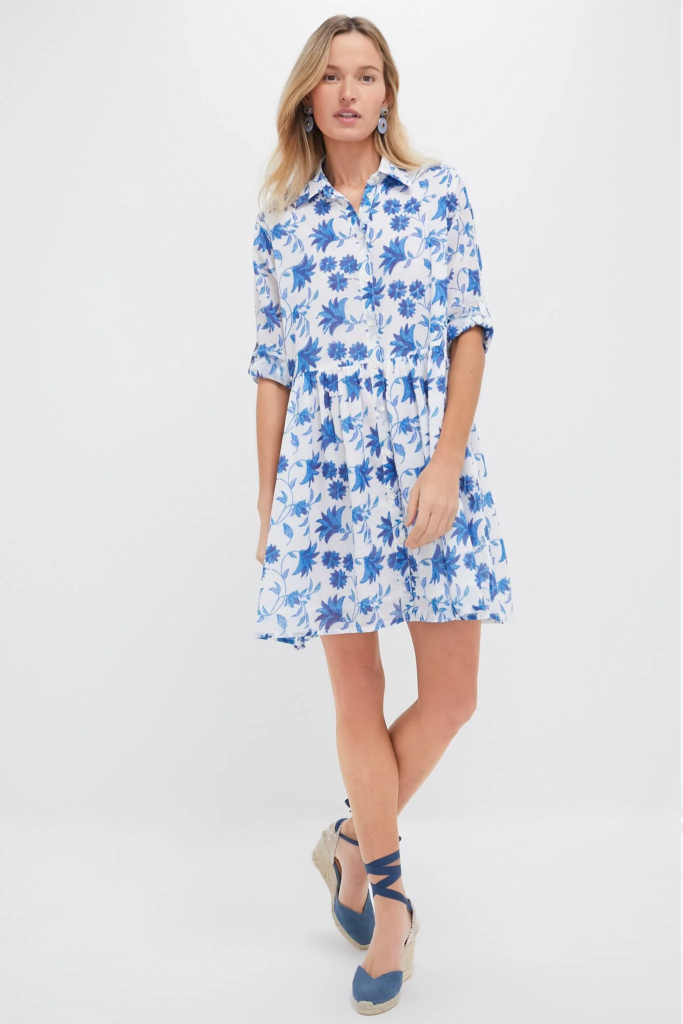 Marion Blue Long Sleeve Shirt Mini Dress