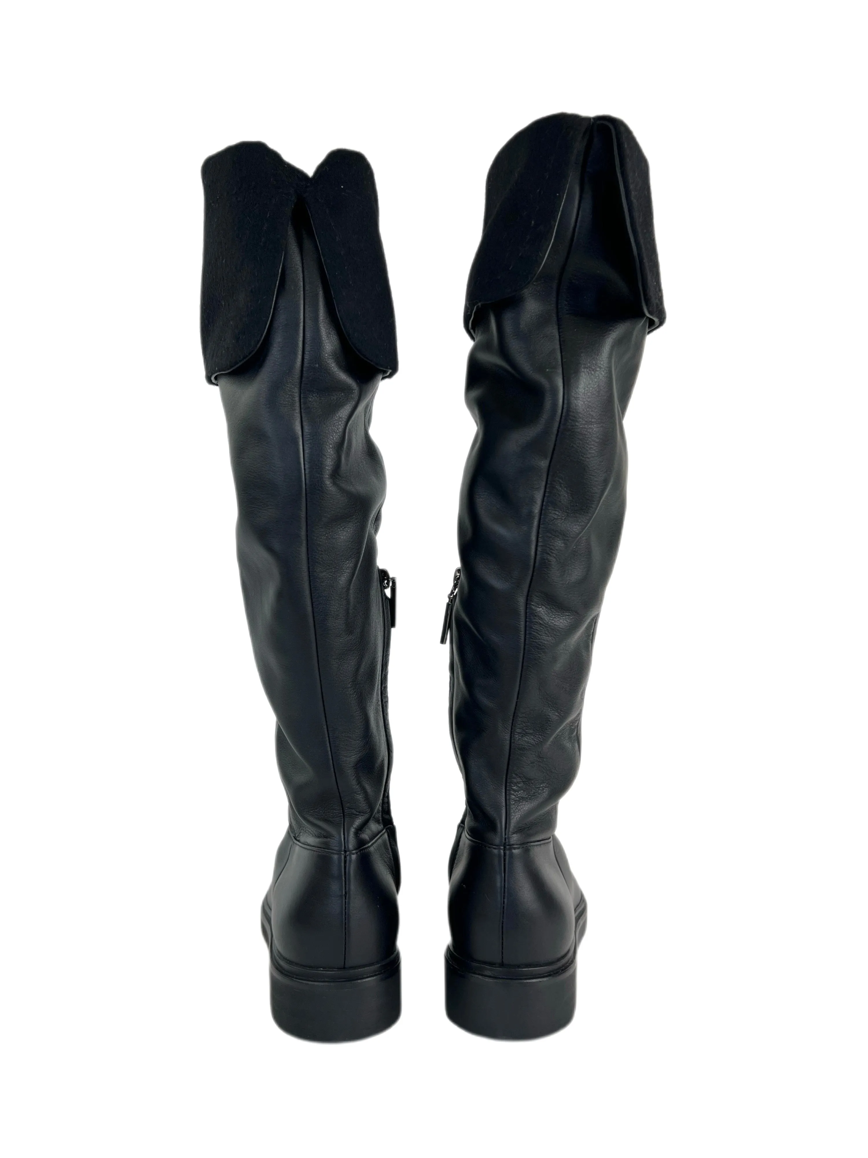 Max Mara Women's Nero Brigg Leather Knee Boots Size 7 NWT