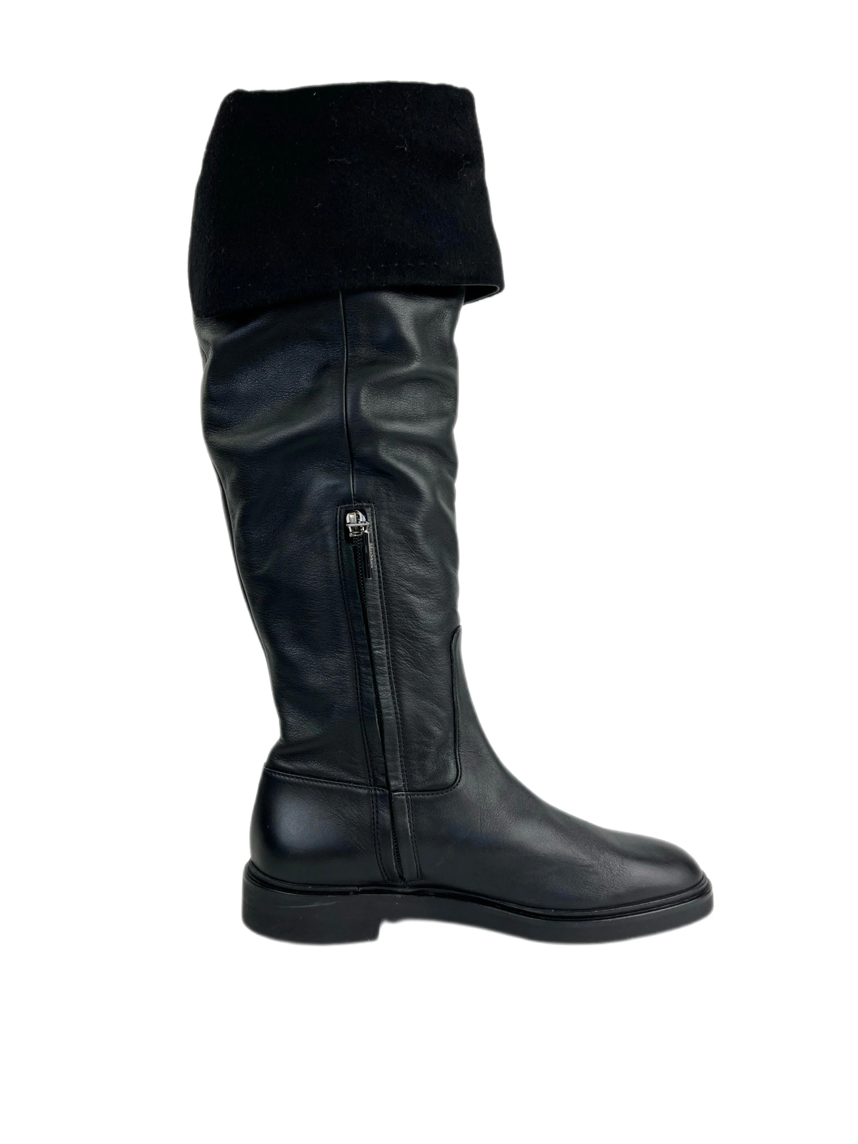 Max Mara Women's Nero Brigg Leather Knee Boots Size 7 NWT