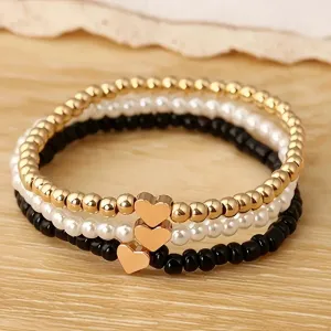 Metallic Heart Stretchy Bracelets Set