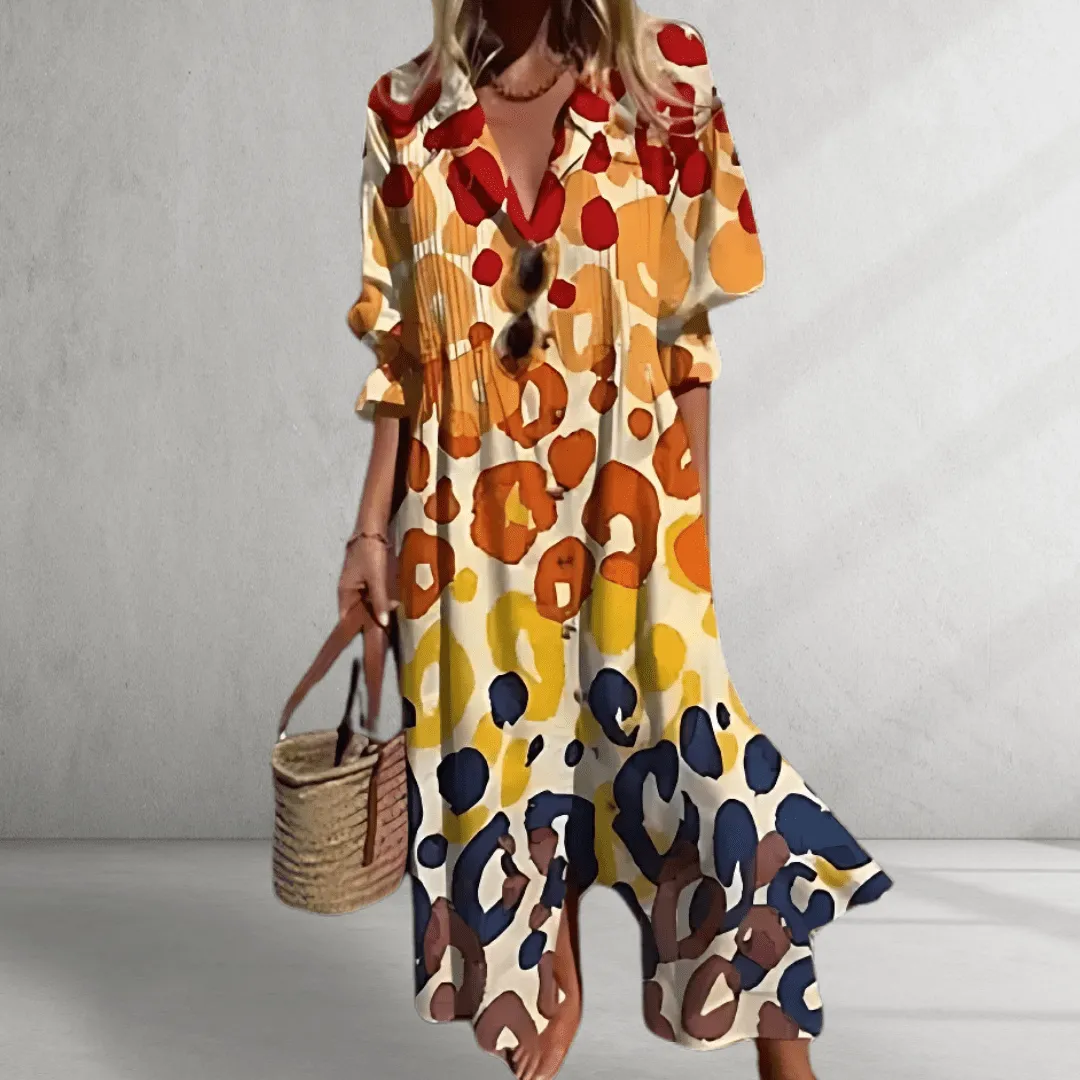 Midi Dress – Abstract Floral Print – Boho Style
