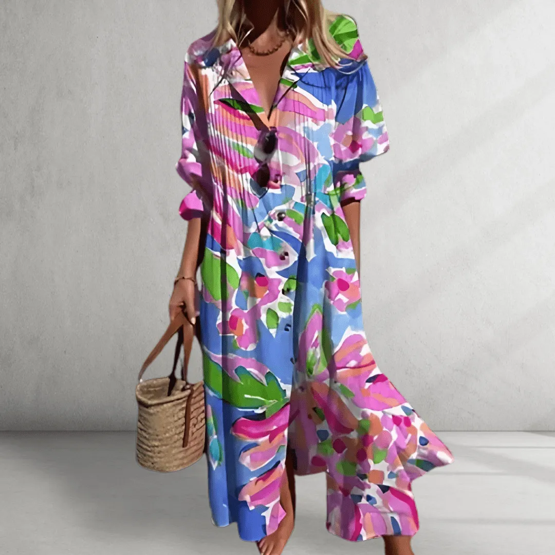 Midi Dress – Abstract Floral Print – Boho Style