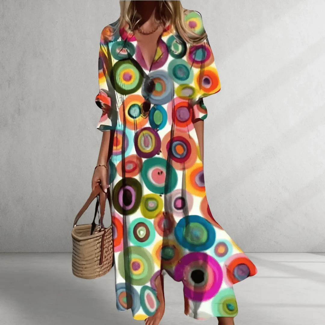 Midi Dress – Abstract Floral Print – Boho Style