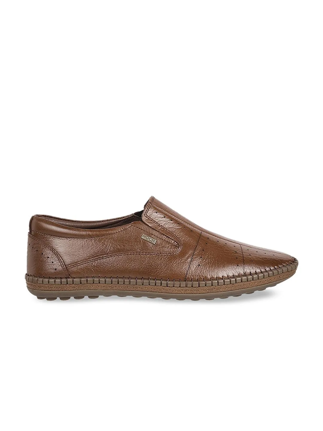 Mochi Men Tan Textured Leather Loafers