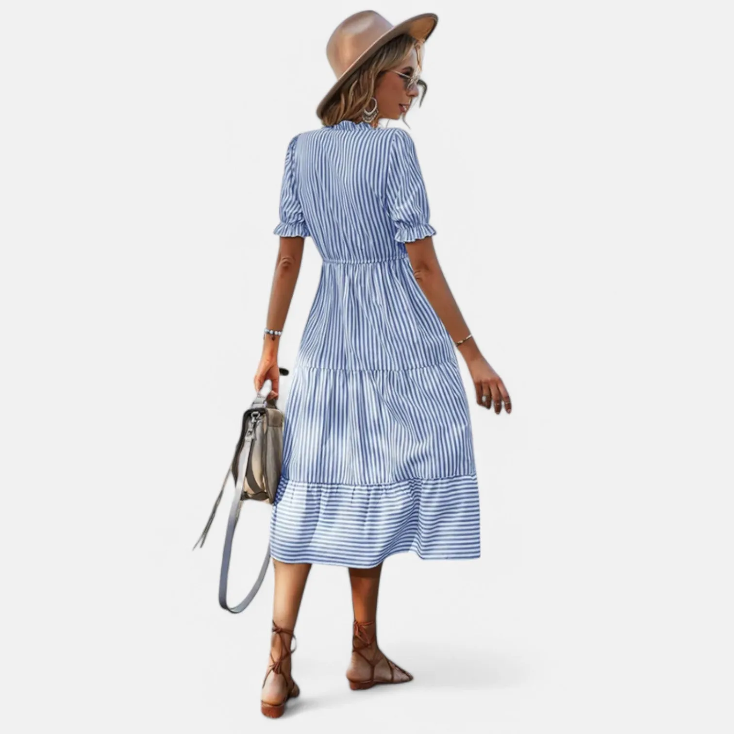 Monacogents | Striped Lantern Sleeve Midi Dress