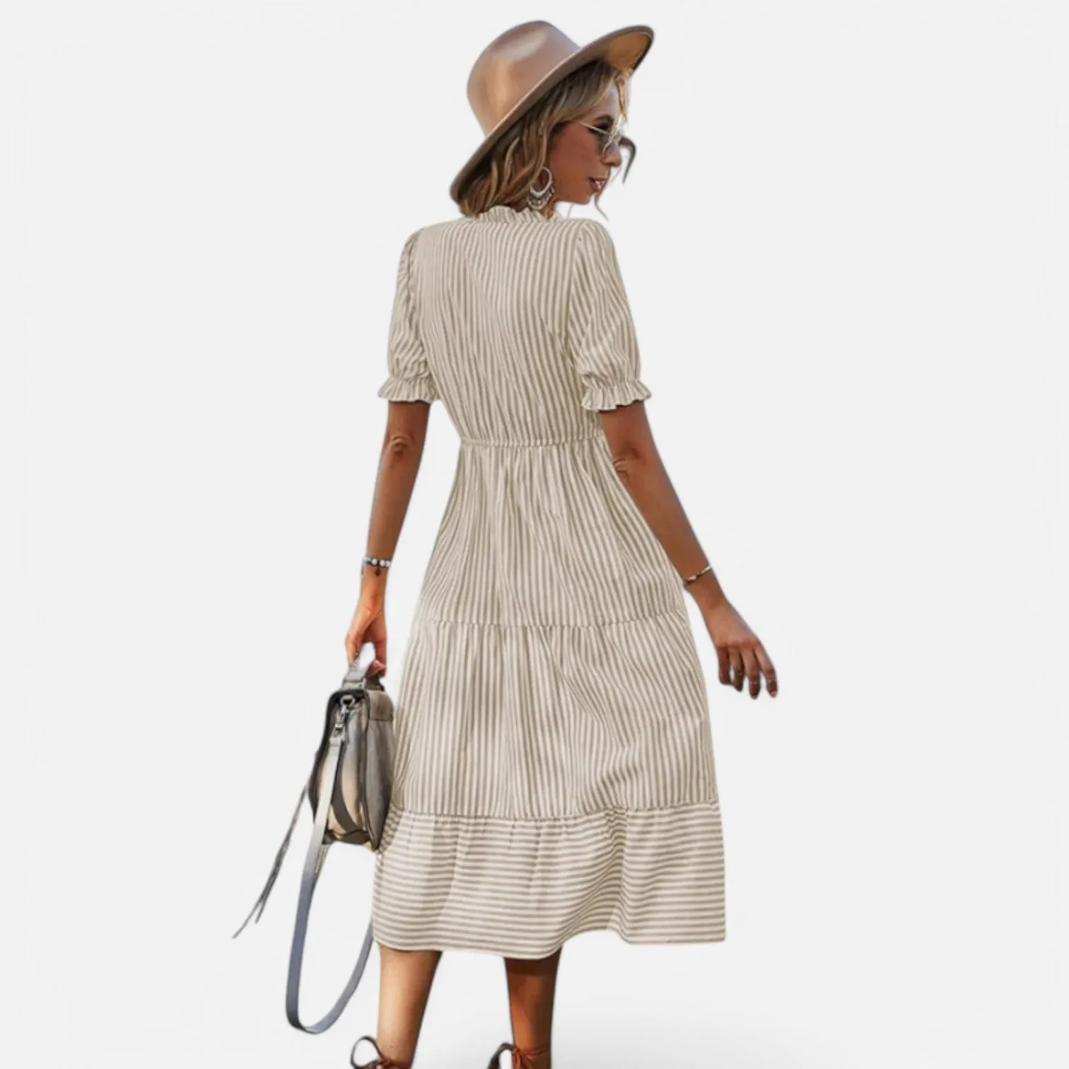 Monacogents | Striped Lantern Sleeve Midi Dress
