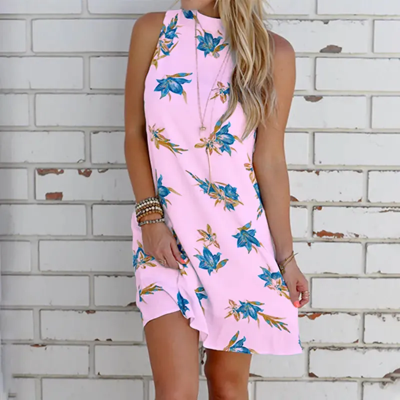 Multicolor Sleeveless Halter Dress for Women