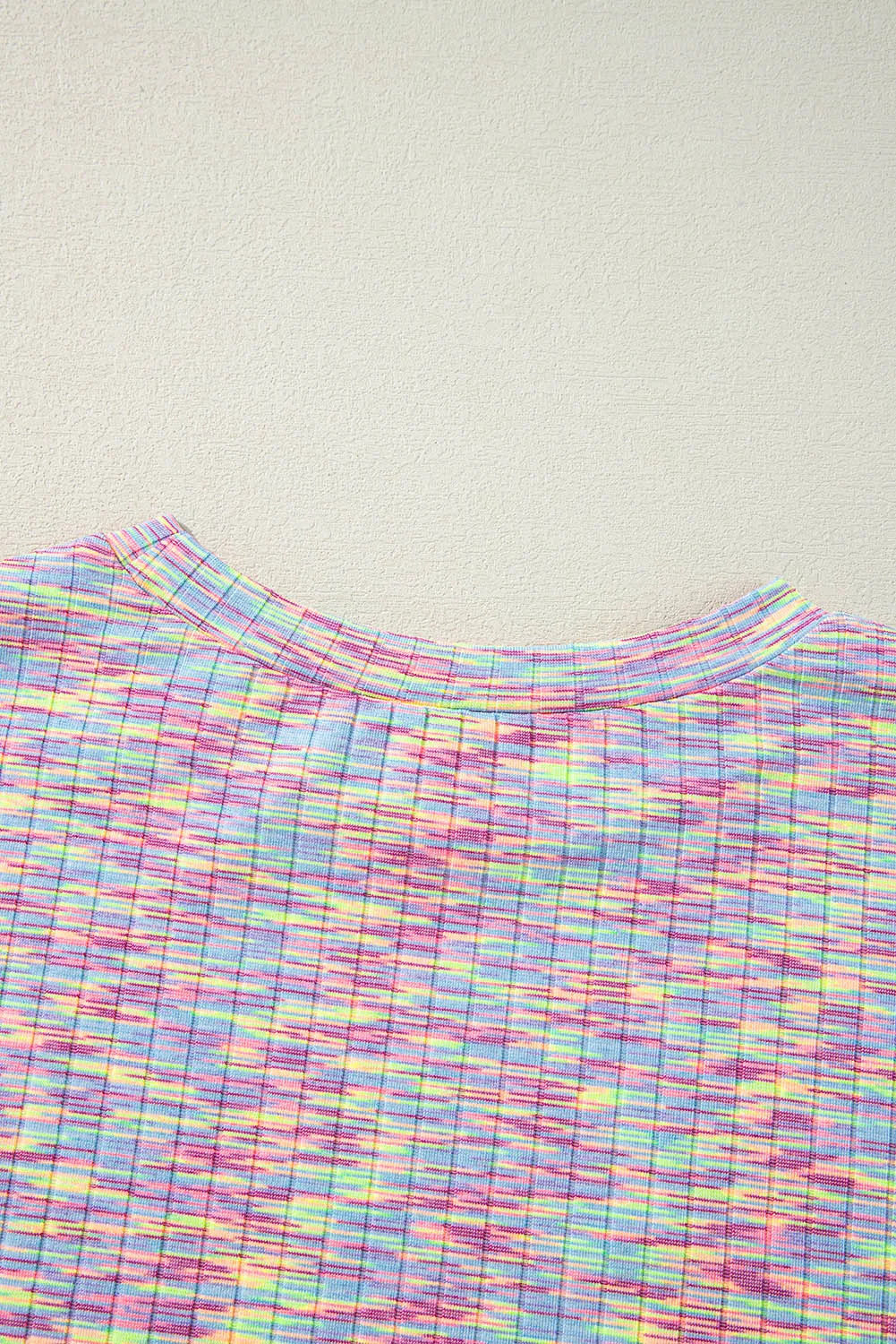 Multicolour Printed Ribbed Knit T Shirt and Shorts Lounge Set