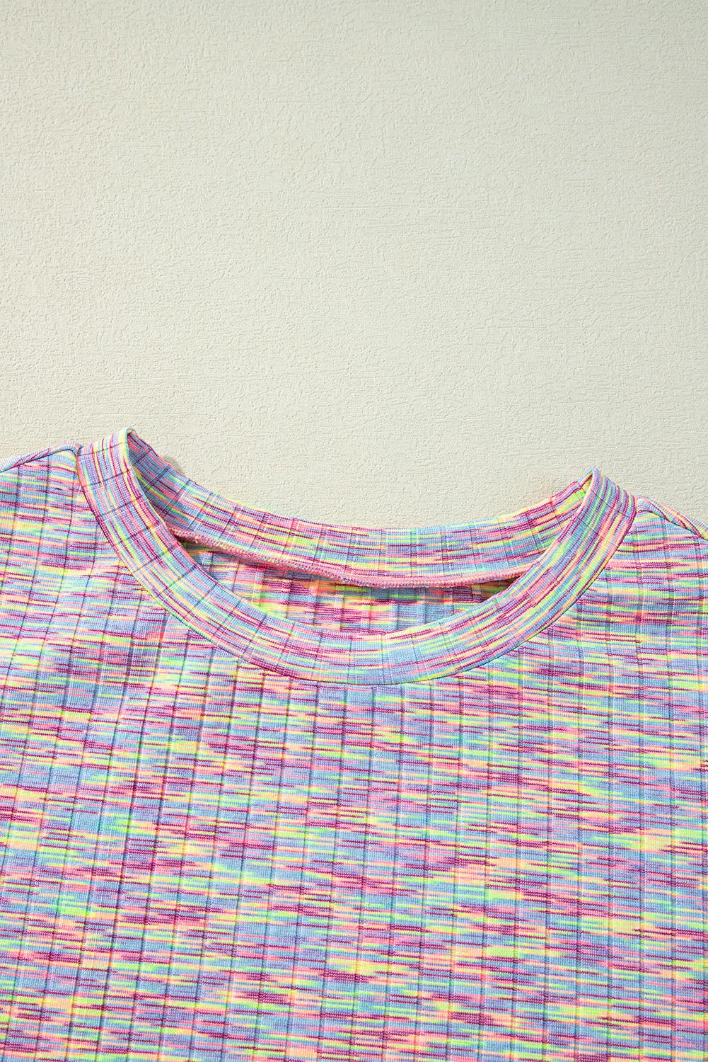 Multicolour Printed Ribbed Knit T Shirt and Shorts Lounge Set