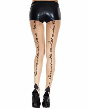 Music Legs Love Me Kiss Me Print Pantyhose Beige Black ML7019