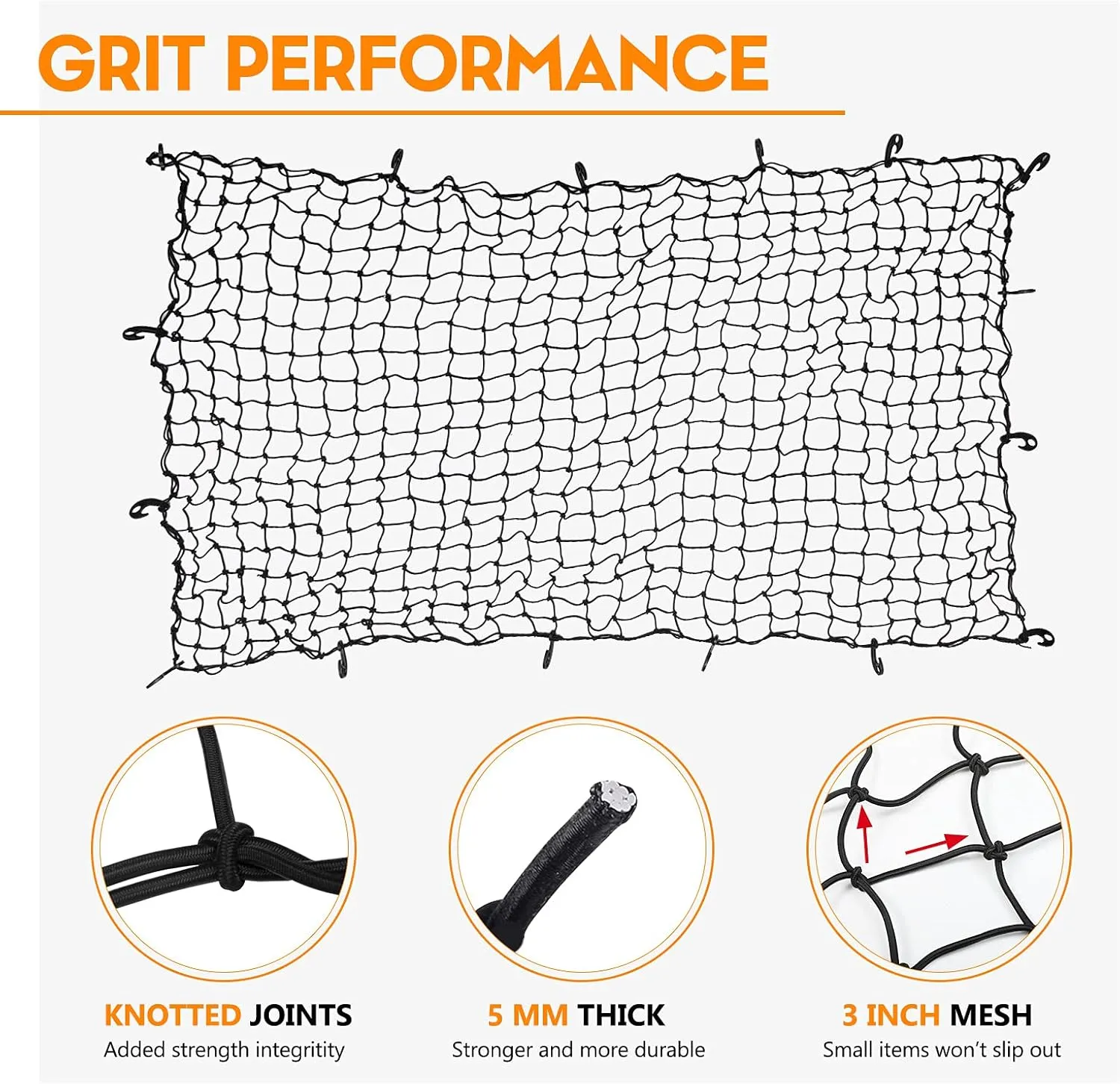NEW $95 7' x 5' Heavy Duty Bungee Cord Cargo Net Stretches to 14' x 10'-Latex Truck Bed Mesh with 12Pcs Free Adjustable Hooks for Secure Carrying on Roof Luggage Rack,Cargo Carrier and Pickup Truck Bed, 90"x60"