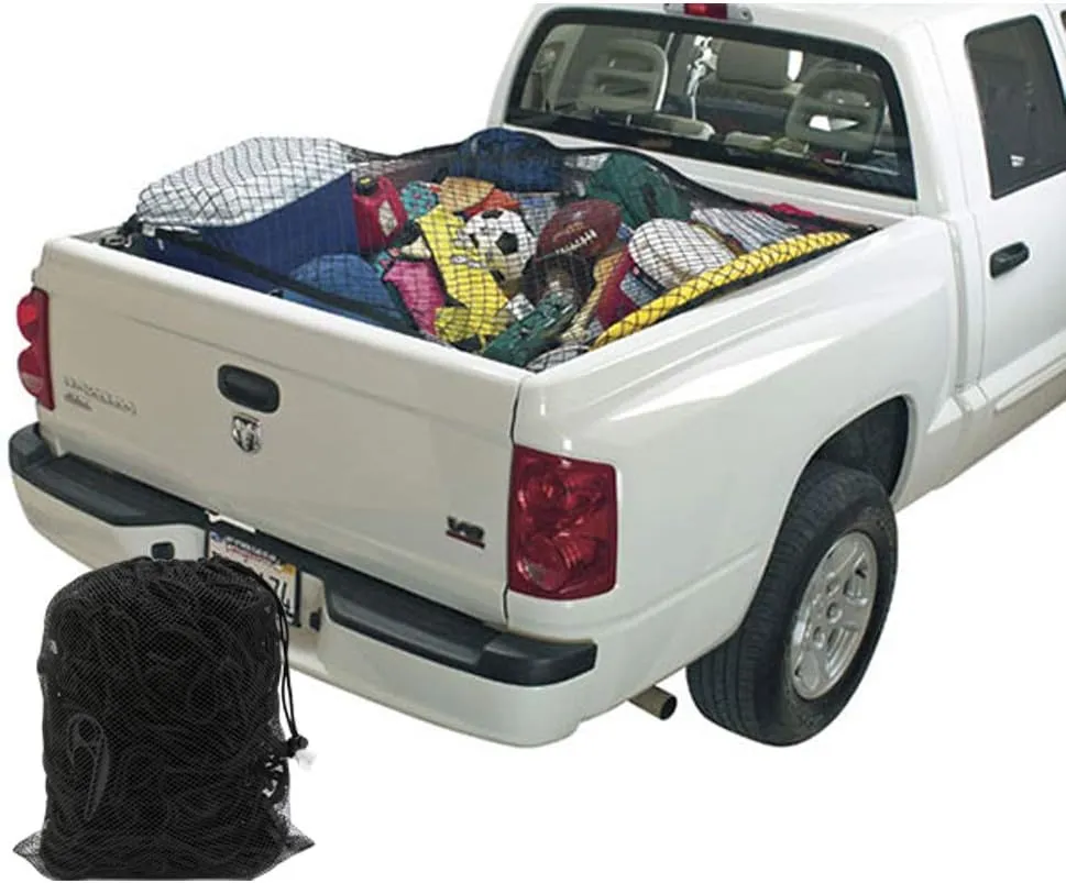 NEW $95 7' x 5' Heavy Duty Bungee Cord Cargo Net Stretches to 14' x 10'-Latex Truck Bed Mesh with 12Pcs Free Adjustable Hooks for Secure Carrying on Roof Luggage Rack,Cargo Carrier and Pickup Truck Bed, 90"x60"