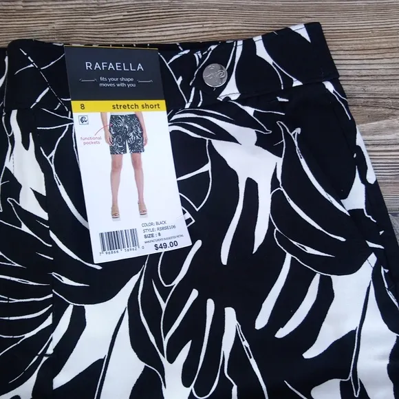 New Rafaella Black &amp; White Hawaiian Stretchy Shorts