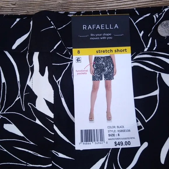 New Rafaella Black &amp; White Hawaiian Stretchy Shorts