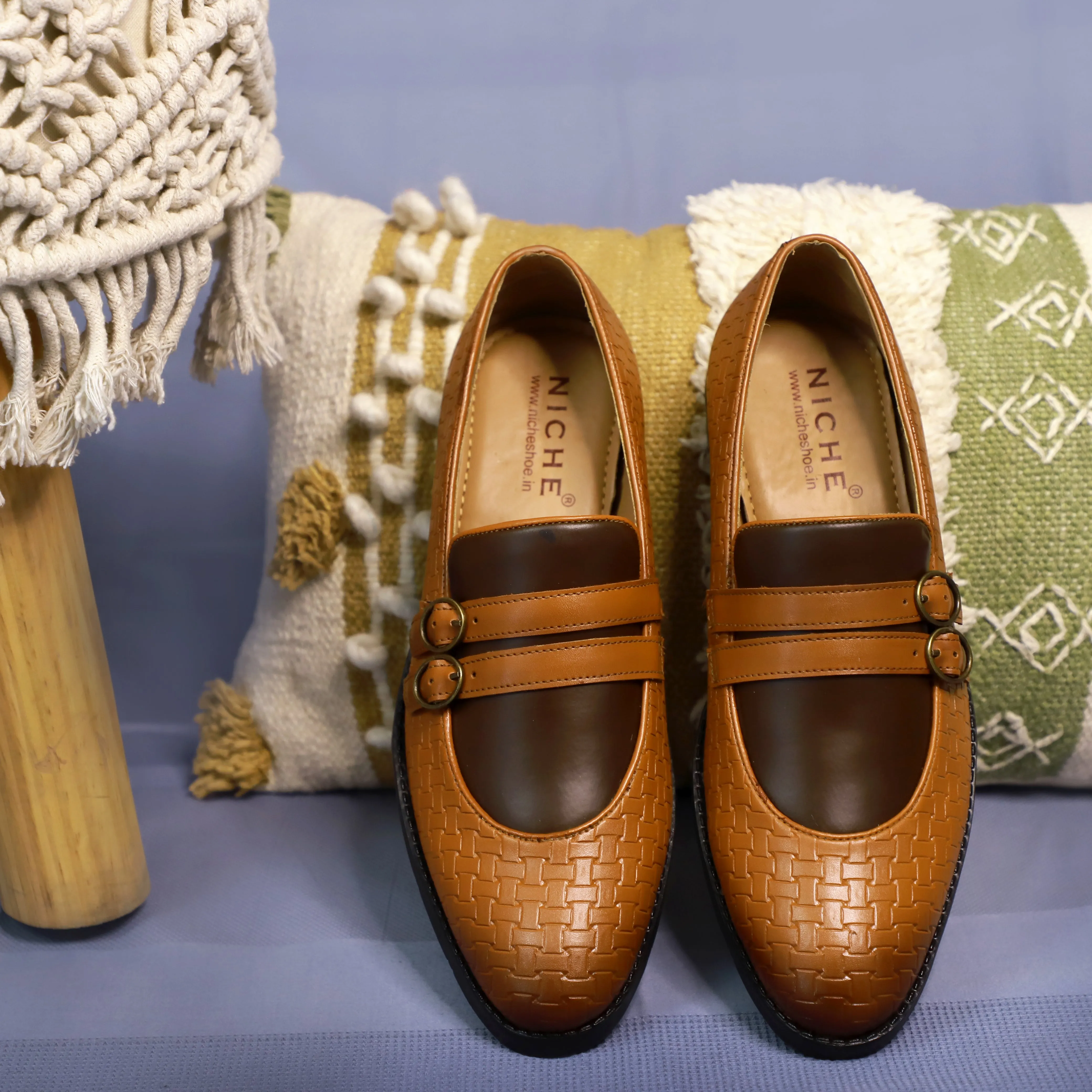 NICHE Tan Brown Weaved Monk Loafers