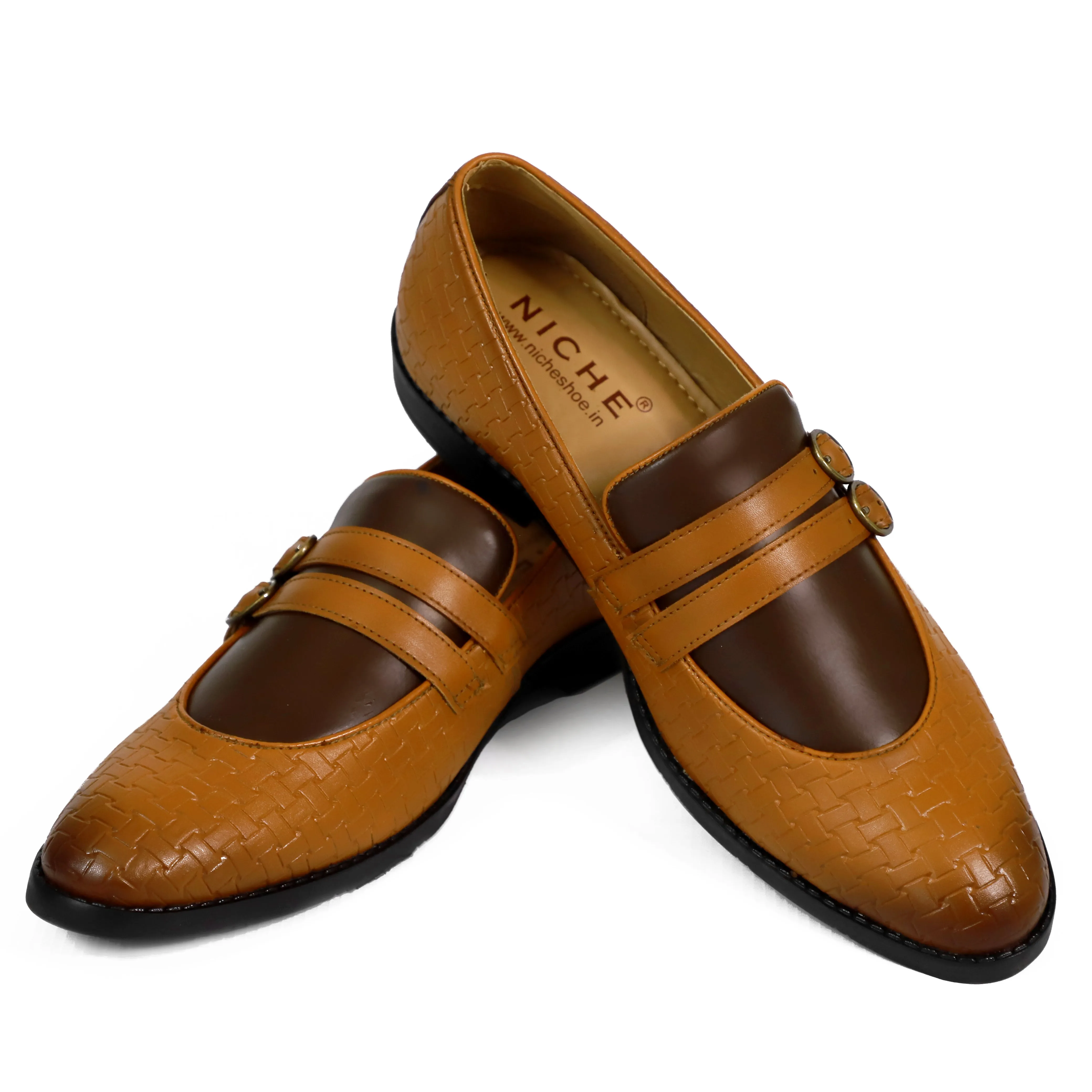 NICHE Tan Brown Weaved Monk Loafers