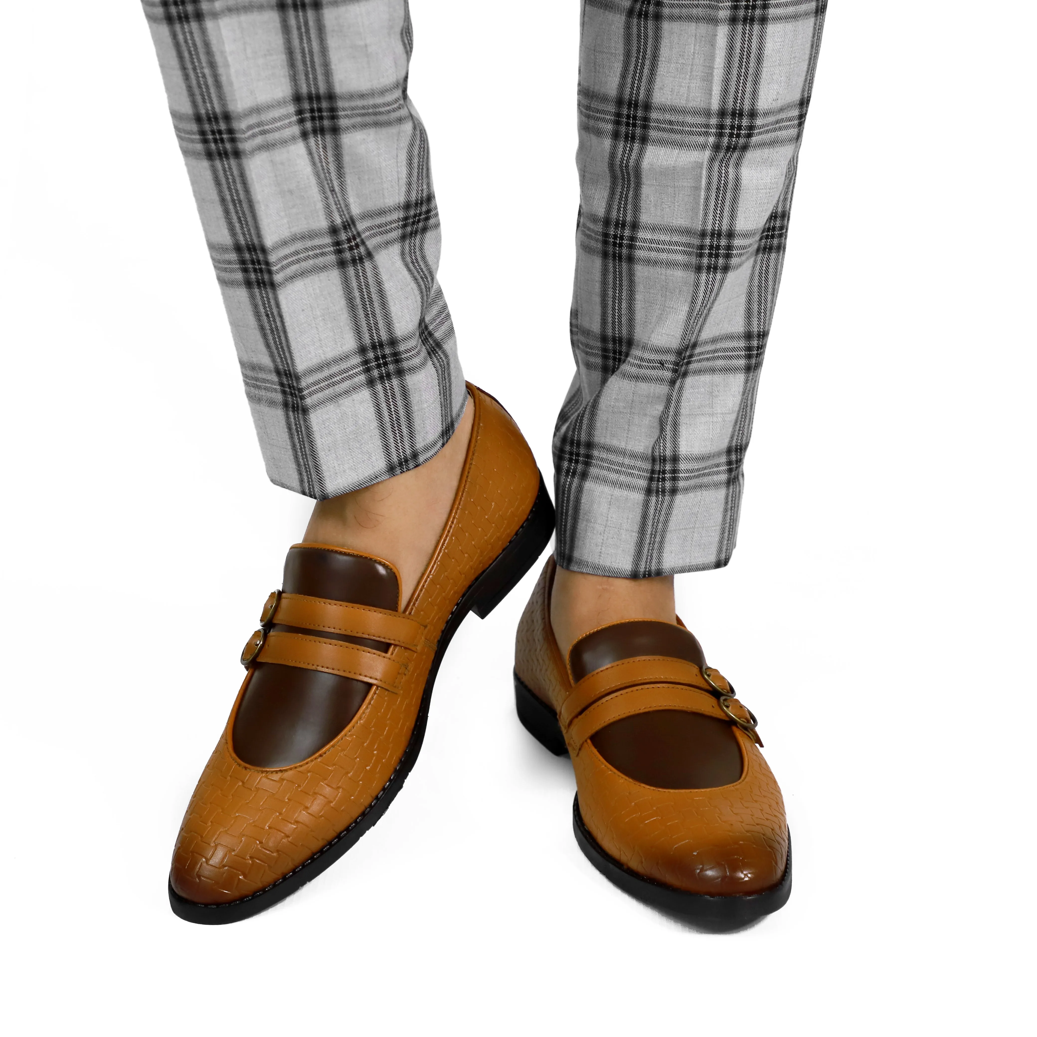 NICHE Tan Brown Weaved Monk Loafers