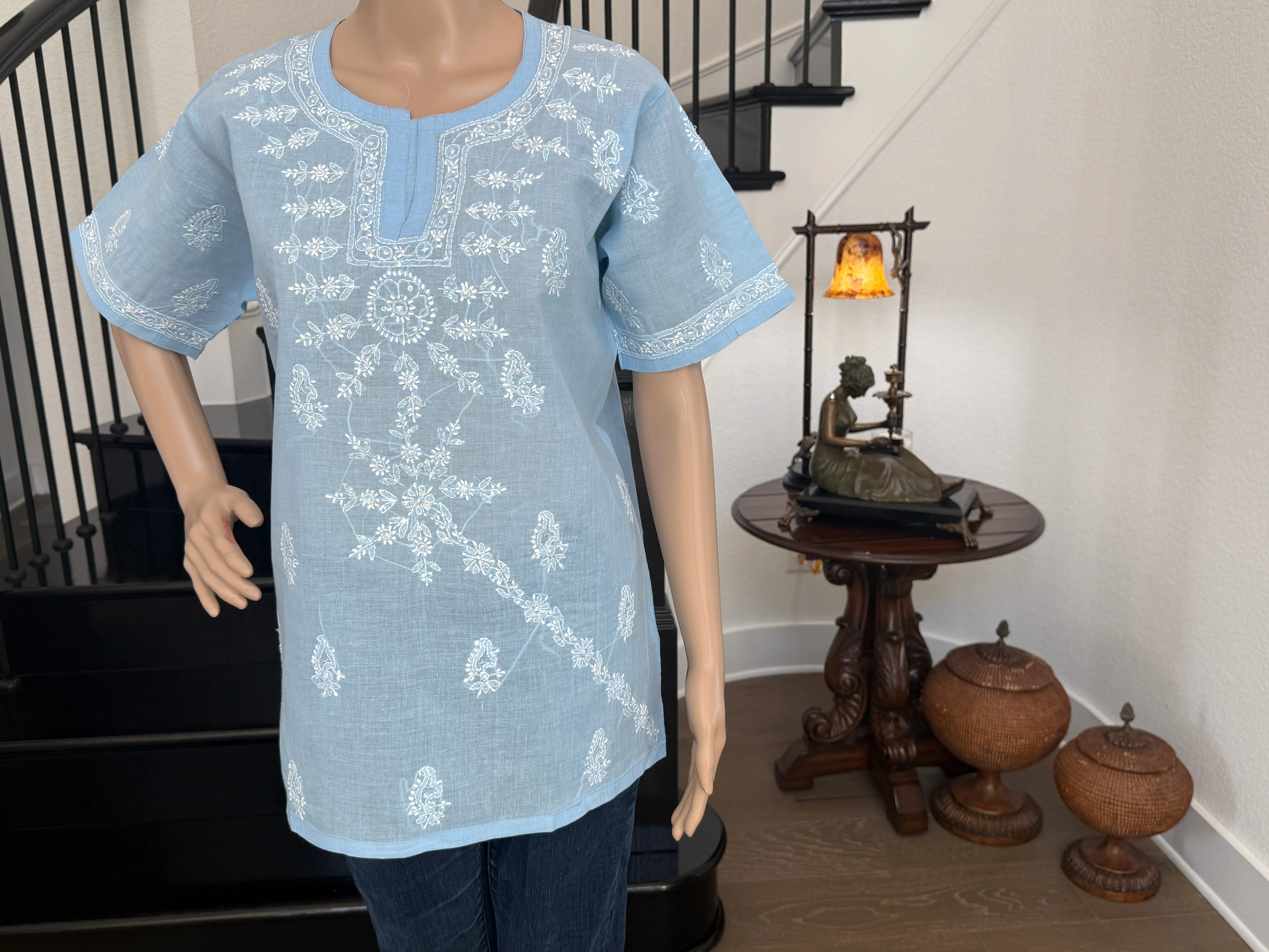 Nina Sky blue chikankari kurta