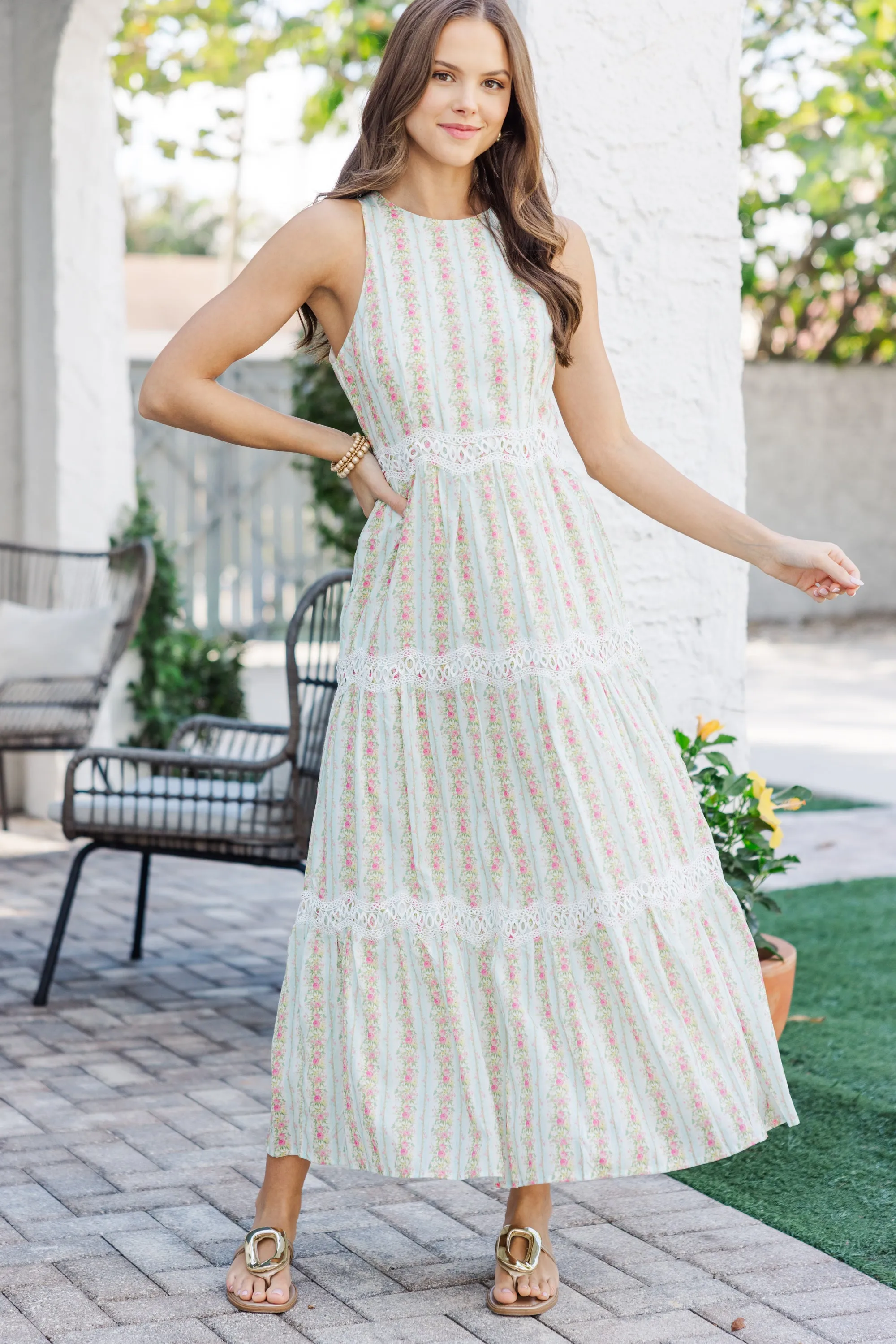 Picking Flowers Blue Ditsy Floral Midi Dress